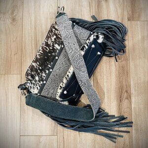 DCD “Annie” Shoulder Bag | Chocolate/White Hide + Lead Dallas Tool | Fringe